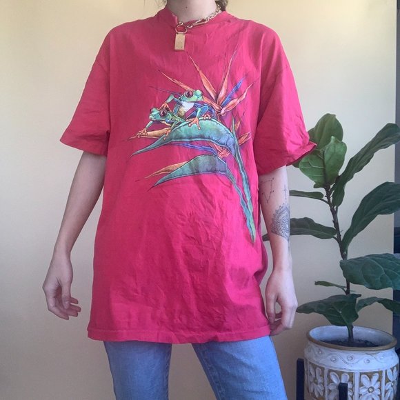 Vintage Birds of Paradise + Tree Frog Graphic T-sh - Picture 1 of 4